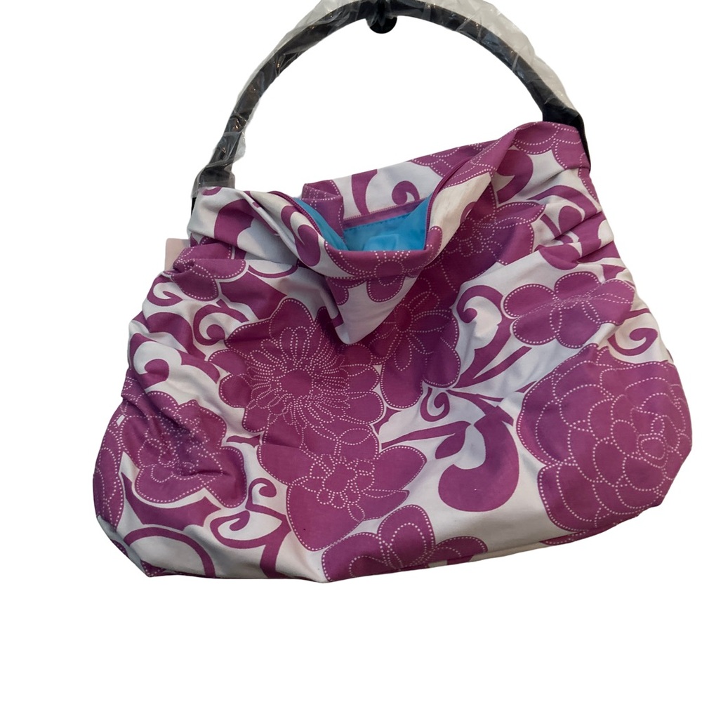 Saks Fifth Avenue Purple and White Shoulder Bag Tote  Hawaiin  Floral